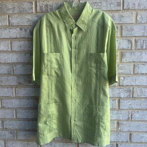 MYCUBANSTORE Short Sleeve Button Up Collared 100% Linen Shirt Men's Size 2X